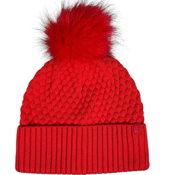 Lululemon Bubble Knit Pom Pom Beanie Grenadine Red One Size NWOT Cozy Warm Soft - Picture 4 of 7
